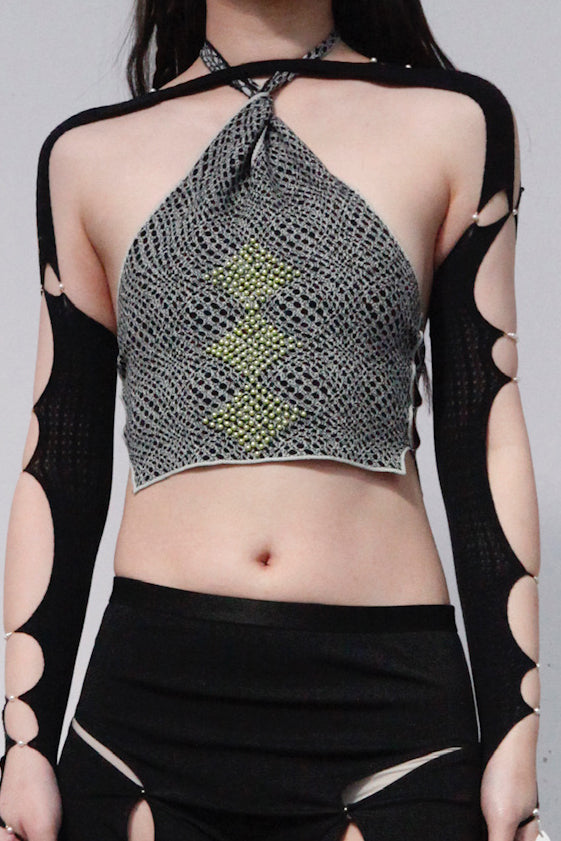 RUI jacquard beaded halterneck strap RSS23KN15 Onyx&frost black&frost blue